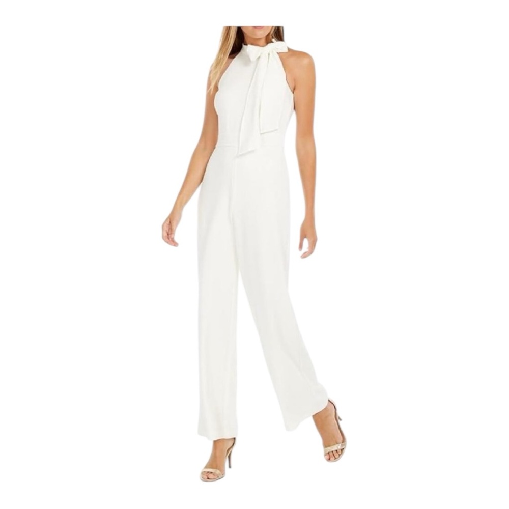 Vince Camuto Jumpsuit Ivory Crepe Halter Bow Neck White Ivory- size 14 NWT